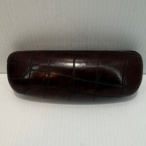 Lauren Hutton Africa Brown Croc-Embossed Leather Hardshell Eyewear Case